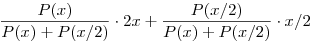 \frac{P(x)}{P(x)+P(x/2)}\cdot 2x+\frac{P(x/2)}{P(x)+P(x/2)}\cdot x/2