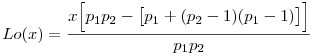Lo(x)=\frac{x\Big[p_1p_2-\big[p_1+(p_2-1)(p_1-1)\big]\Big]}{p_1p_2}