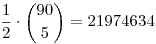\frac12 \cdot \binom{90}{5} = 21 974 634