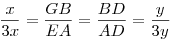 \frac{x}{3x}=\frac{GB}{EA}=\frac{BD}{AD}=\frac{y}{3y}