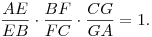 \frac{AE}{EB}\cdot\frac{BF}{FC}\cdot\frac{CG}{GA}=1.