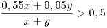 \frac{0,55x+0,05y}{x+y}>0,5