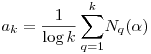 a_k
={\frac{1}{\log k} \sum\limits_{q=1}^{k}} N_q(\alpha)