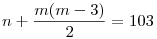 n+\frac{m(m-3)}{2}=103