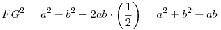 FG^2=a^2 + b^2 -2ab\cdot \left(\frac 12 \right)=a^2 + b^2 + ab