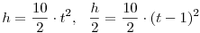 
h=\frac{10}{2}\cdot t^2,~~\frac h2=\frac{10}{2}\cdot(t-1)^2