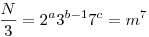\frac N3 =2^{a} 3^{b-1} 7^{c}=m^7