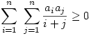 \sum\limits_{i=1}^n\ \sum\limits_{j=1}^n \frac{a_ia_j}{i+j}\ge 0