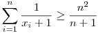 \sum_{i=1}^n\frac1{x_i+1}\geq\frac{n^2}{n+1}