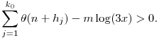 \sum_{j=1}^{k_0}\theta(n+h_j)-m\log(3x)>0.