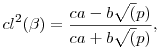 cl^2(\beta)=\frac{ca-b\sqrt(p)}{ca+b\sqrt(p)},