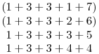 \matrix{(1+3+3+1+7)\cr(1+3+3+2+6)\cr1+3+3+3+5\cr1+3+3+4+4}