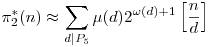 \pi_2^*(n)\approx\sum_{d|P_5}\mu(d)2^{\omega(d)+1}\left[\frac{n}{d}\right]