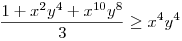 \frac{1+x^{2}y^{4}+x^{10}y^{8}}{3}\ge x^{4}y^{4}