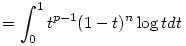  = \int_0^1 t^{p-1}(1-t)^n\log t dt 
