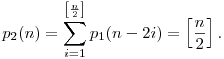 p_2(n)=\sum_{i=1 }^{\left[\frac{n}2\right]}p_1(n-2i)=\left[\frac{n}2\right].