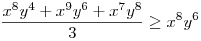 \frac{x^{8}y^{4}+x^{9}y^{6}+x^{7}y^{8}}{3}\ge x^{8}y^{6}