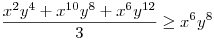 \frac{x^{2}y^{4}+x^{10}y^{8}+x^{6}y^{12}}{3}\ge x^{6}y^{8}
