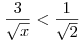 \frac{3}{\sqrt{x}} < \frac{1}{\sqrt{2}}