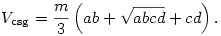 V_{\rm csg}=\frac{m}{3}\left(ab+\sqrt{abcd}+cd\right).