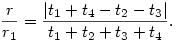 \frac{r}{r_1}=\frac{|t_1+t_4-t_2-t_3|}{t_1+t_2+t_3+t_4}.