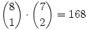 \binom{8}{1}\cdot\binom{7}{2}=168