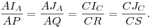 
\dfrac{AI_A}{AP} = \dfrac{AJ_A}{AQ} =\dfrac{CI_C}{CR} = \dfrac{CJ_C}{CS}.
