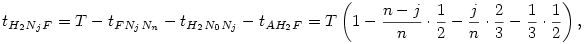 t_{H_2N_jF}=T-t_{FN_jN_n}-t_{H_2N_0N_j}-t_{AH_2F}=T\left(1-\frac{n-j}{n}\cdot\frac12-\frac jn\cdot\frac23-\frac13\cdot\frac12\right),