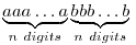 \underbrace{aaa\dots a}_{n\ digits} \underbrace{bbb\dots
  b}_{n\ digits}