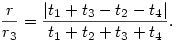 \frac{r}{r_3}=\frac{|t_1+t_3-t_2-t_4|}{t_1+t_2+t_3+t_4}.