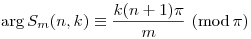 \arg S_m(n,k)\equiv\frac{k(n+1)\pi}m~(\mod\pi)