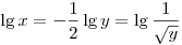 \lg x=-\frac12\lg y=\lg
\frac{1}{\sqrt y}