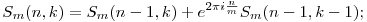  S_m(n,k) = S_m(n-1,k) + e^{2\pi i\frac{n}{m}} S_m(n-1,k-1); 