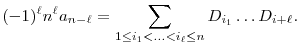 
(-1)^{\ell}n^{\ell}a_{n-\ell} = 
\sum_{1\le i_1<\dots<i_\ell\le n} D_{i_1}\ldots D_{i+\ell}.
