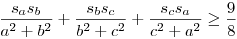 \frac{s_as_b}{a^2+b^2} +
\frac{s_bs_c}{b^2+c^2} + \frac{s_cs_a}{c^2+a^2} \ge \frac98