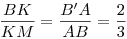 \frac{BK}{KM} = \frac{B'A}{AB} =
\frac23