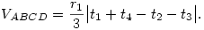  V_{ABCD}= \frac{r_1}{3}\big|t_1+t_4-t_2-t_3\big|.
