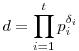 d=\prod_{i=1}^t p_i^{\delta_i}