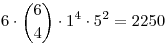 6\cdot\binom64\cdot1^4\cdot5^2=2250