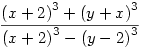 
\frac{{(x+2)}^3+{(y+x)}^3}{{(x+2)}^3-{(y-2)}^3}
