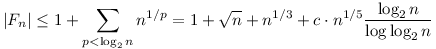 |F_n|\leq 1+\sum_{p<\log_2n} n^{1/p}=1+\sqrt{n}+n^{1/3}+c\cdot n^{1/5}\frac{\log_2 n}{\log\log_2 n}