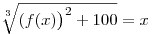 
  \root3\of{(f(x)\big)^2+100} = x
