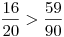 \frac{16}{20}>\frac{59}{90}