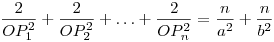 \frac{2}{OP_1^2}+\frac{2}{OP_2^2}+ \dots
+\frac{2}{OP_n^2}= \frac{n}{a^2}+\frac{n}{b^2}