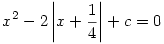 x^2- 2\left|x+\frac14\right|+c=0
