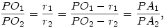 {PO_1\over PO_2}={r_1\over r_2}={PO_1-r_1\over PO_2-r_2}={PA_1\over PA_2},