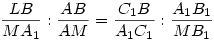 {LB\over MA_1}:{AB\over AM}={C_1B\over A_1C_1}:{A_1B_1\over MB_1}