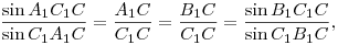 \frac{\sin A_1C_1C\sph}{\sin C_1A_1C\sph}=\frac{A_1C}{C_1C}=
\frac{B_1C}{C_1C}=\frac{\sin B_1C_1C\sph}{\sin C_1B_1C\sph},