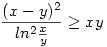 \frac{(x-y)^2}{ln^2\frac{x}{y}}\ge xy