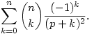 \sum_{k=0}^n \binom{n}{k} \frac{(-1)^k}{(p+k)^2}.